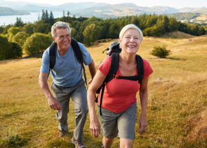 elderly couple hiking