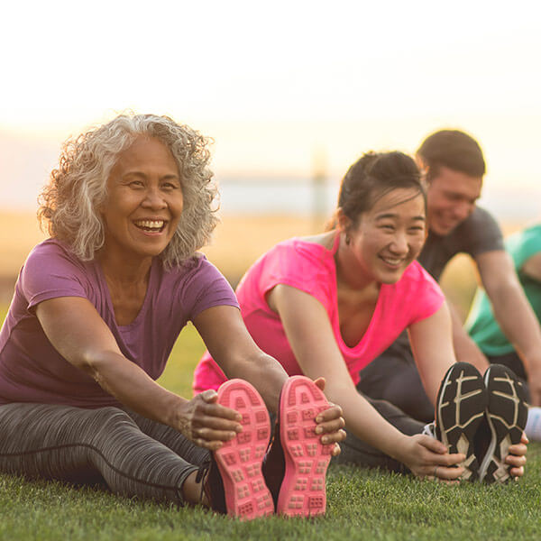 group of people stretching